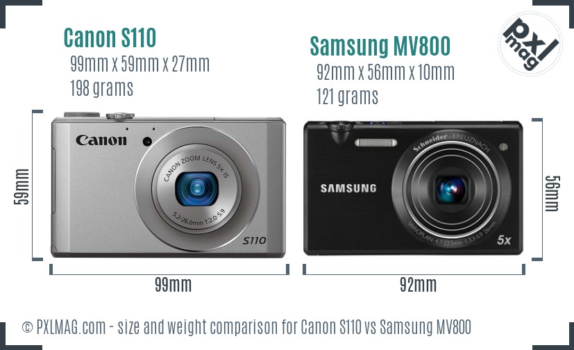 Canon S110 vs Samsung MV800 size comparison