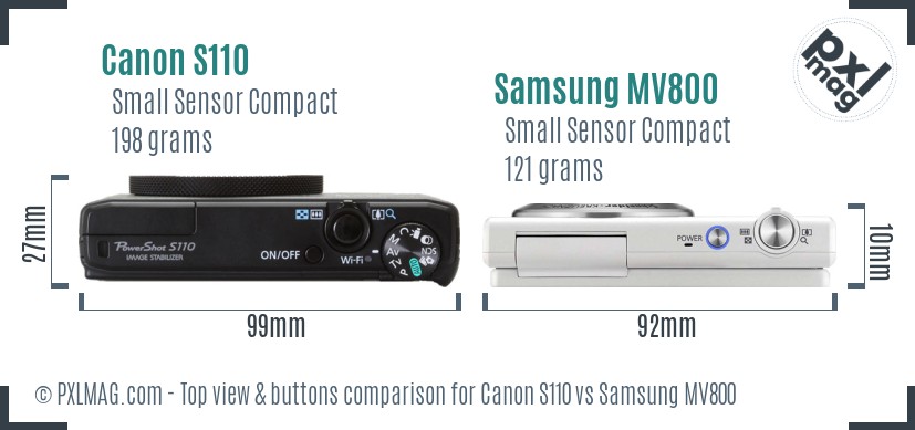 Canon S110 vs Samsung MV800 top view buttons comparison