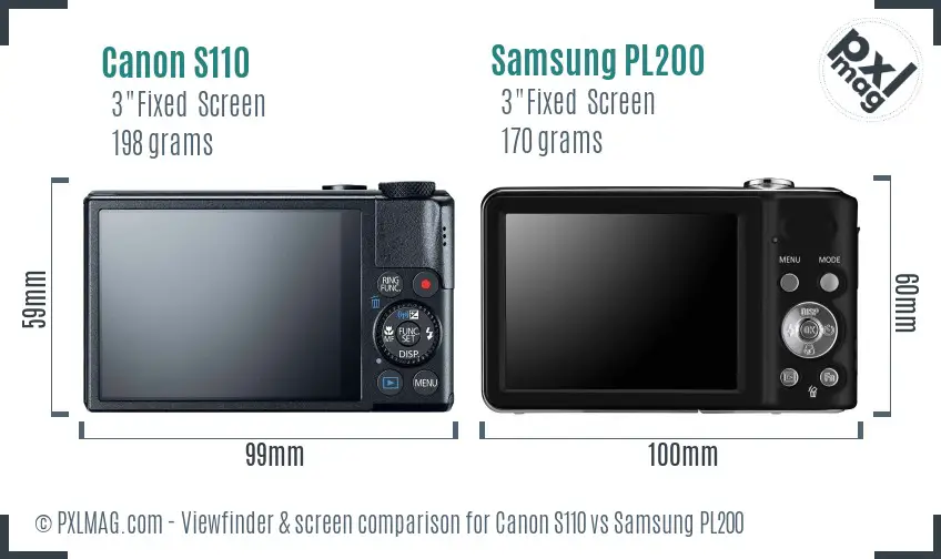 Canon S110 vs Samsung PL200 Screen and Viewfinder comparison