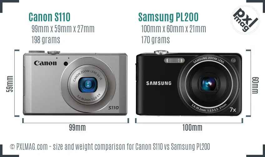 Canon S110 vs Samsung PL200 size comparison