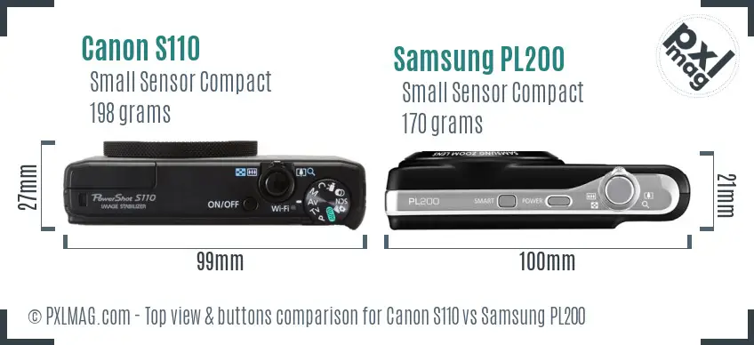 Canon S110 vs Samsung PL200 top view buttons comparison