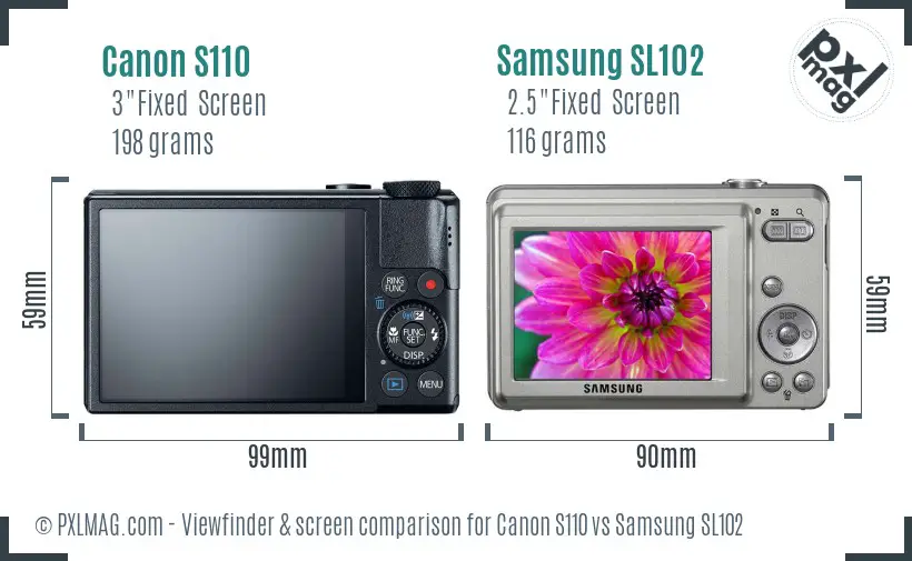 Canon S110 vs Samsung SL102 Screen and Viewfinder comparison