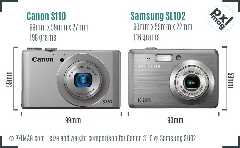 Canon S110 vs Samsung SL102 size comparison