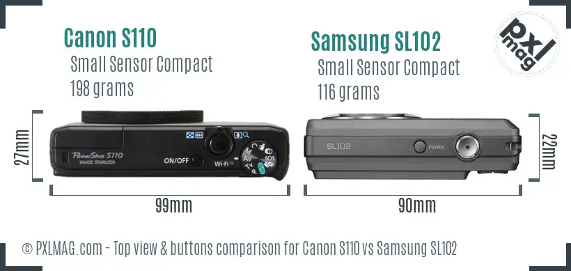 Canon S110 vs Samsung SL102 top view buttons comparison