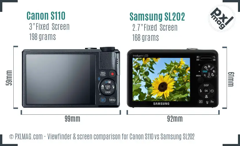 Canon S110 vs Samsung SL202 Screen and Viewfinder comparison