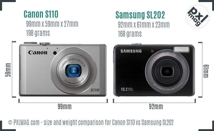 Canon S110 vs Samsung SL202 size comparison