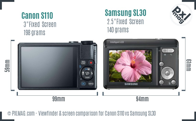 Canon S110 vs Samsung SL30 Screen and Viewfinder comparison