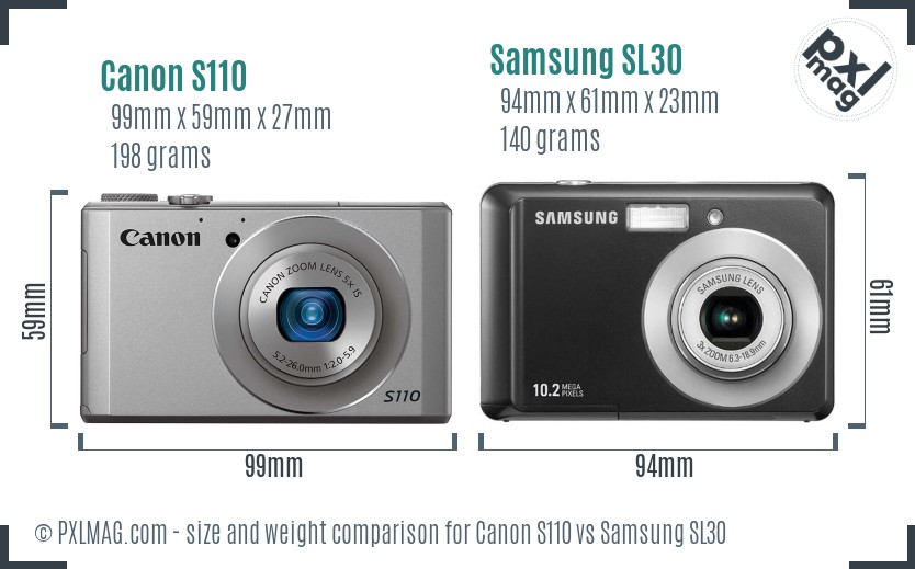 Canon S110 vs Samsung SL30 size comparison