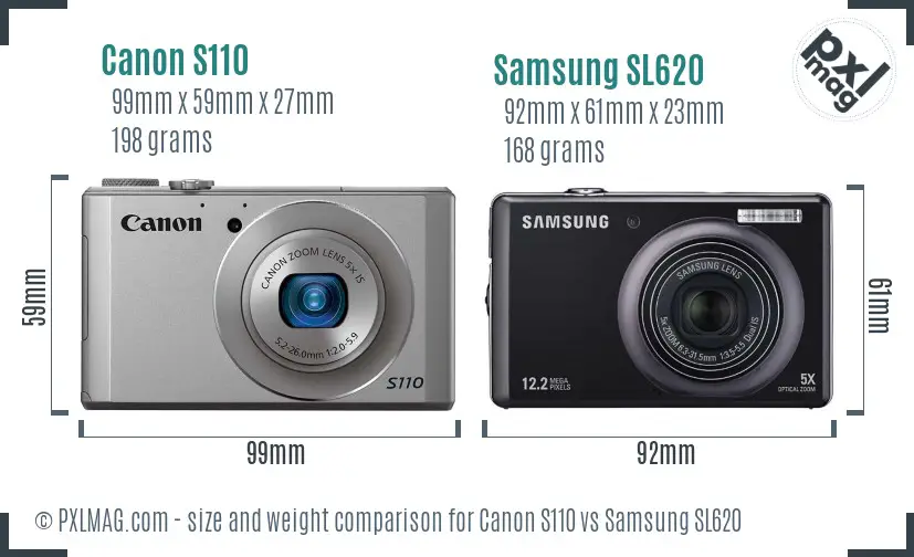 Canon S110 vs Samsung SL620 size comparison