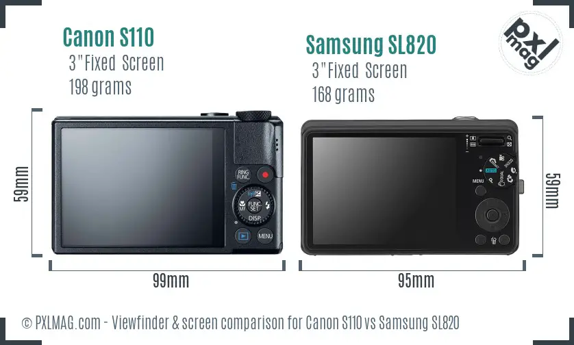 Canon S110 vs Samsung SL820 Screen and Viewfinder comparison