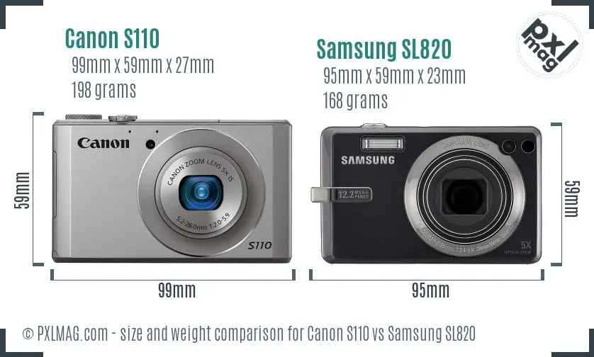 Canon S110 vs Samsung SL820 size comparison
