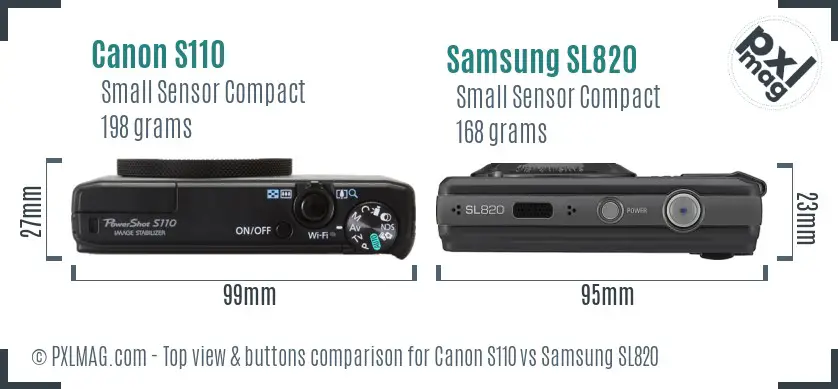 Canon S110 vs Samsung SL820 top view buttons comparison
