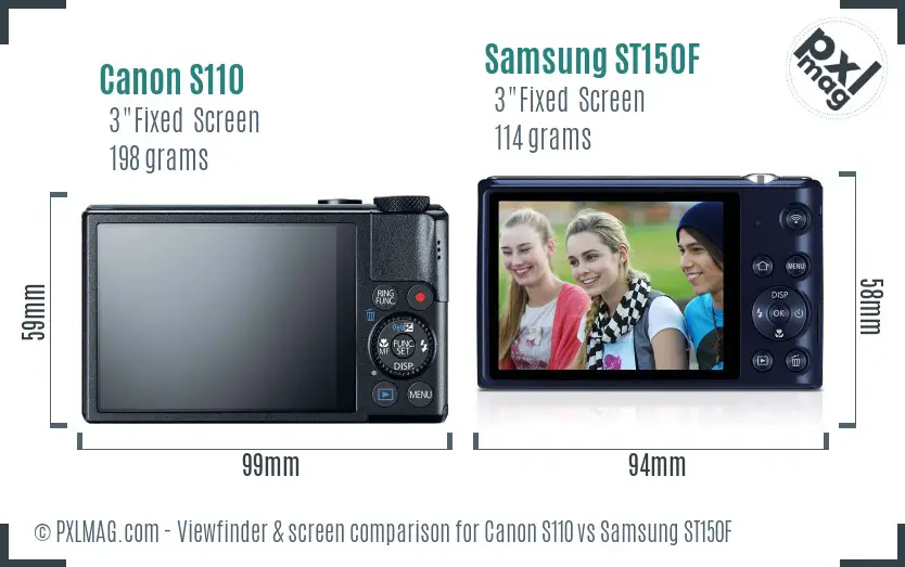 Canon S110 vs Samsung ST150F Screen and Viewfinder comparison