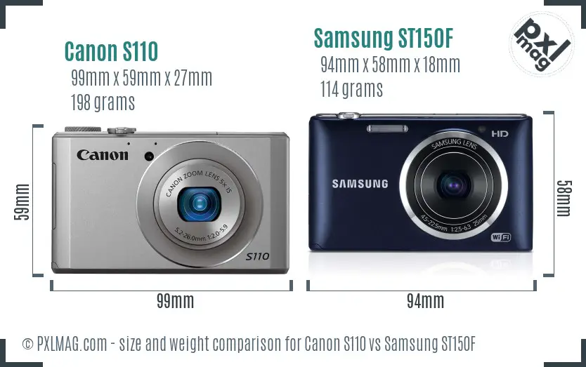 Canon S110 vs Samsung ST150F size comparison