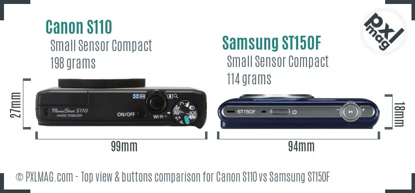 Canon S110 vs Samsung ST150F top view buttons comparison