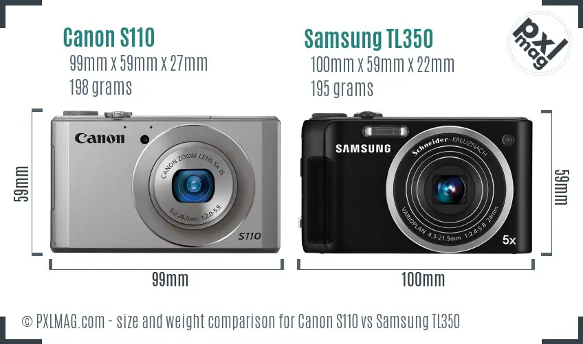 Canon S110 vs Samsung TL350 size comparison