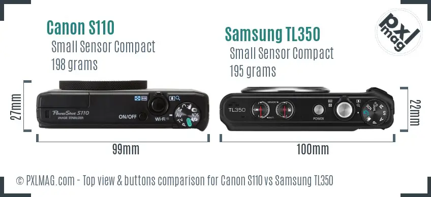 Canon S110 vs Samsung TL350 top view buttons comparison