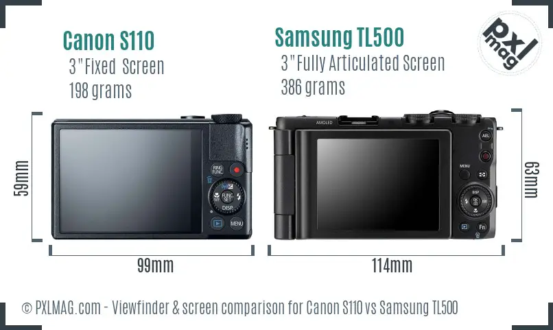 Canon S110 vs Samsung TL500 Screen and Viewfinder comparison