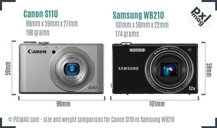 Canon S110 vs Samsung WB210 size comparison