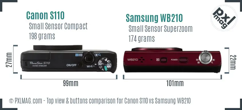 Canon S110 vs Samsung WB210 top view buttons comparison