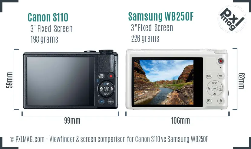Canon S110 vs Samsung WB250F Screen and Viewfinder comparison