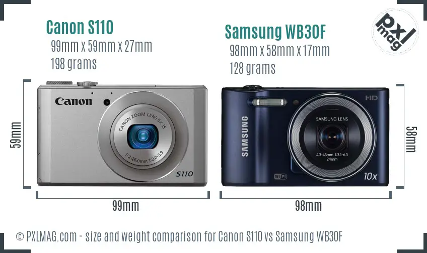 Canon S110 vs Samsung WB30F size comparison Canon S110 vs Samsung WB30F size comparison
