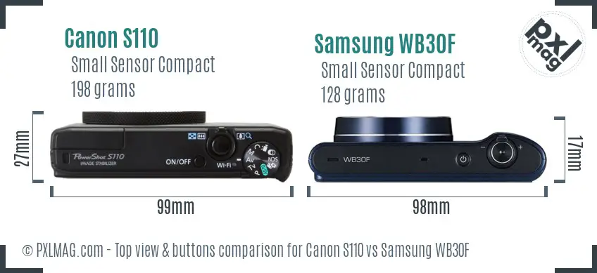 Canon S110 vs Samsung WB30F top view buttons comparison Canon S110 vs Samsung WB30F top view buttons comparison