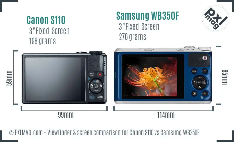 Canon S110 vs Samsung WB350F Screen and Viewfinder comparison