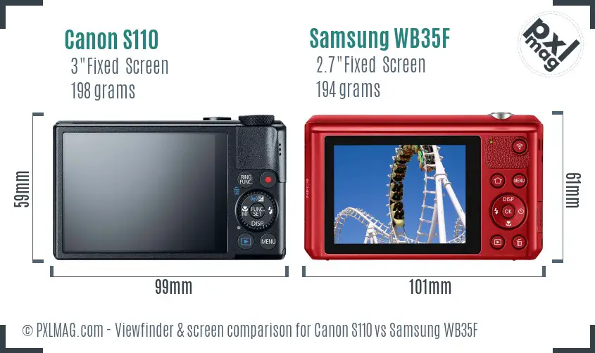 Canon S110 vs Samsung WB35F Screen and Viewfinder comparison