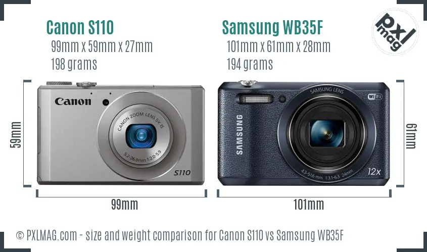 Canon S110 vs Samsung WB35F size comparison