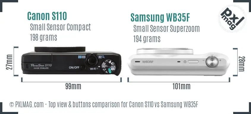 Canon S110 vs Samsung WB35F top view buttons comparison