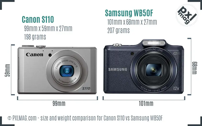 Canon S110 vs Samsung WB50F size comparison