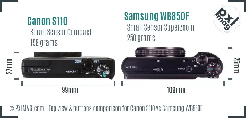 Canon S110 vs Samsung WB850F top view buttons comparison Canon S110 vs Samsung WB850F top view buttons comparison