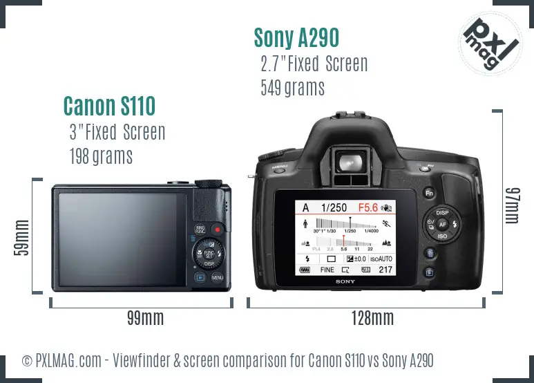 Canon S110 vs Sony A290 Screen and Viewfinder comparison