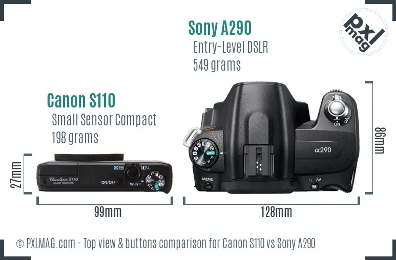 Canon S110 vs Sony A290 top view buttons comparison