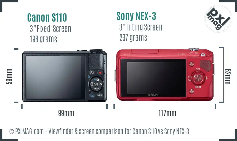 Canon S110 vs Sony NEX-3 Screen and Viewfinder comparison