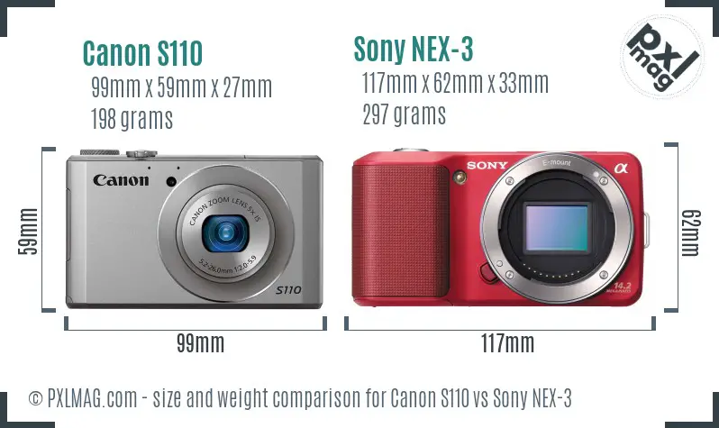 Canon S110 vs Sony NEX-3 size comparison