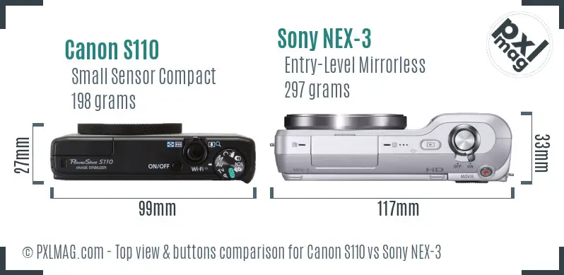 Canon S110 vs Sony NEX-3 top view buttons comparison