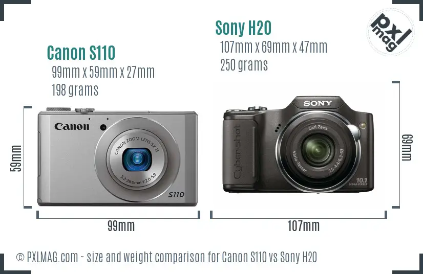 Canon S110 vs Sony H20 size comparison Canon S110 vs Sony H20 size comparison