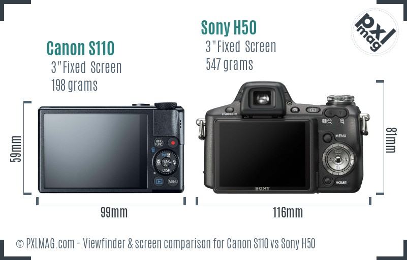 Canon S110 vs Sony H50 Screen and Viewfinder comparison