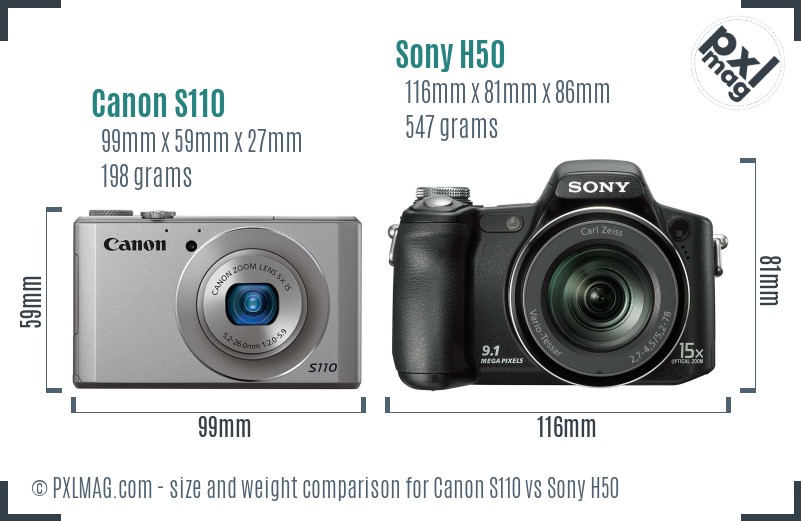 Canon S110 vs Sony H50 size comparison Canon S110 vs Sony H50 size comparison