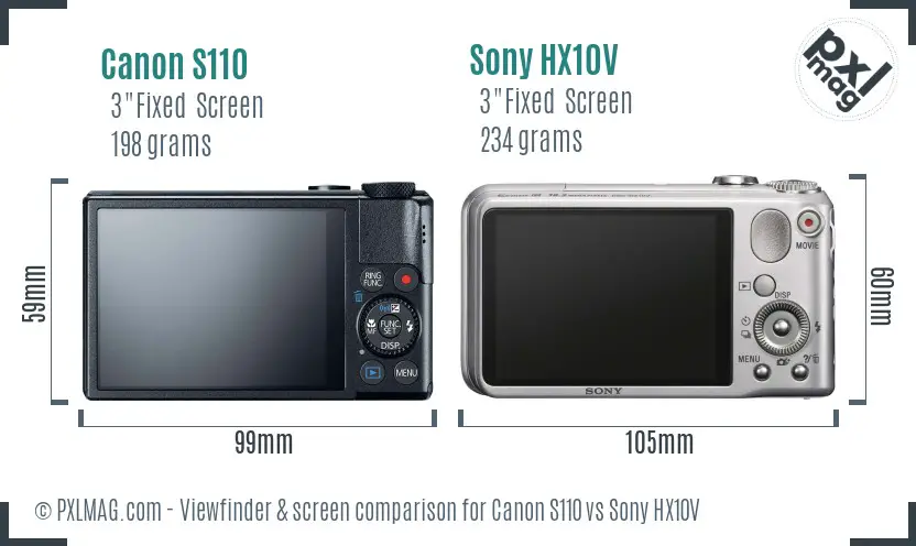 Canon S110 vs Sony HX10V Screen and Viewfinder comparison