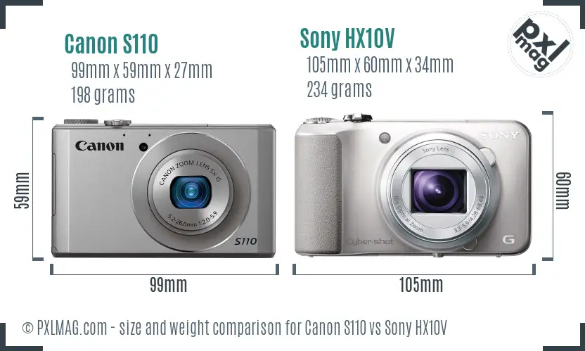 Canon S110 vs Sony HX10V size comparison