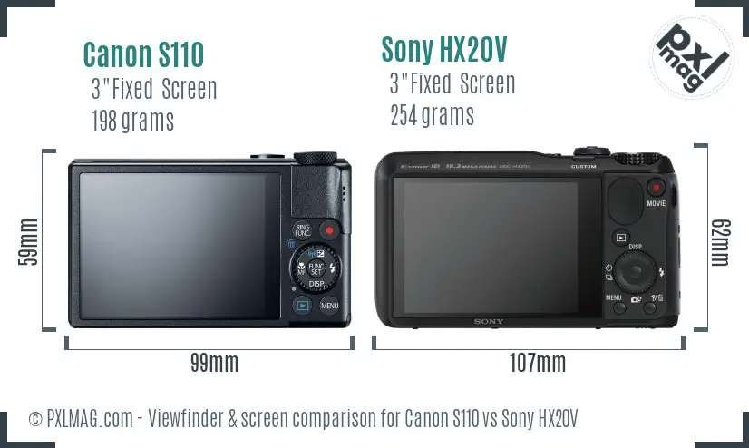 Canon S110 vs Sony HX20V Screen and Viewfinder comparison
