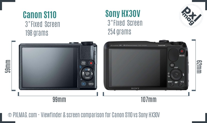 Canon S110 vs Sony HX30V Screen and Viewfinder comparison
