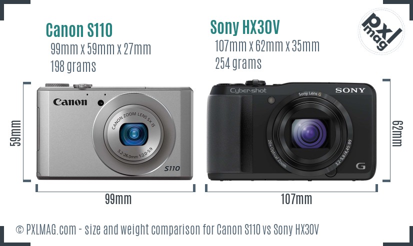 Canon S110 vs Sony HX30V size comparison