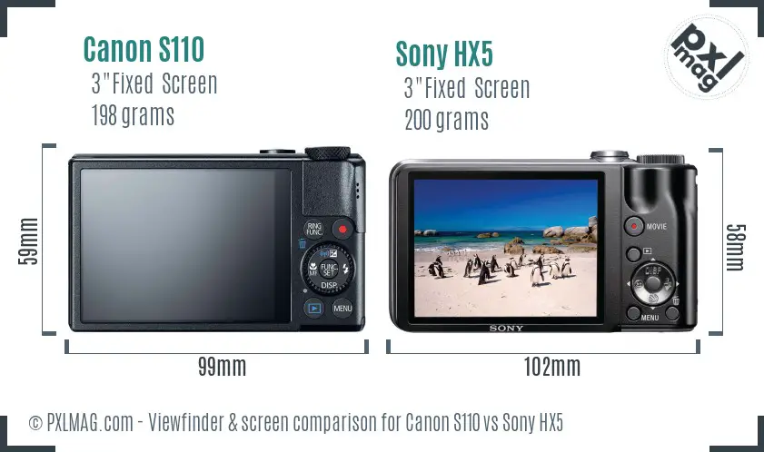 Canon S110 vs Sony HX5 Screen and Viewfinder comparison