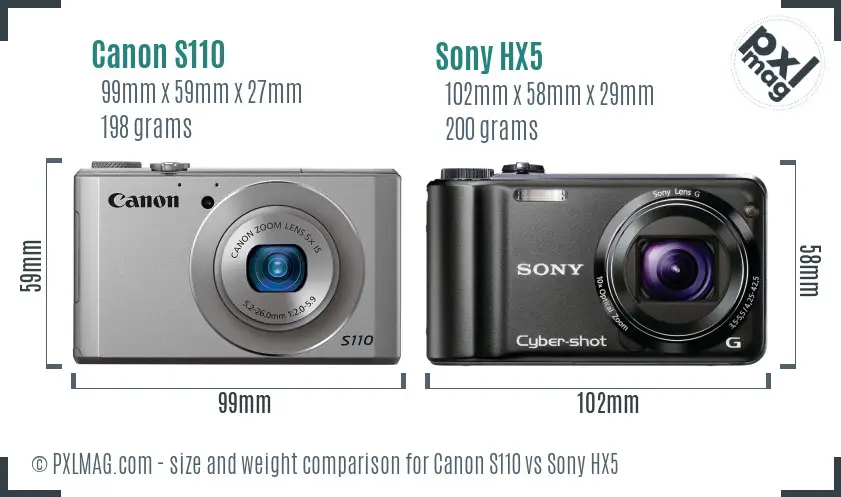 Canon S110 vs Sony HX5 size comparison