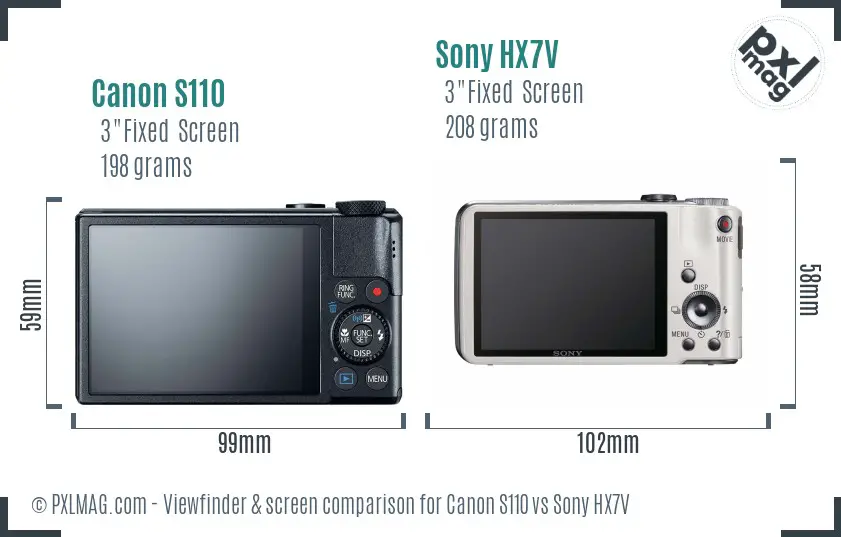Canon S110 vs Sony HX7V Screen and Viewfinder comparison