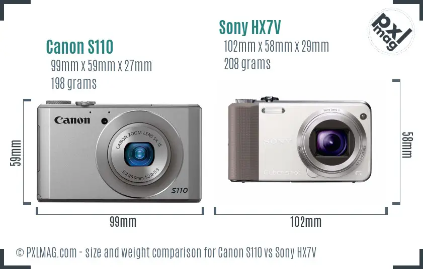 Canon S110 vs Sony HX7V size comparison
